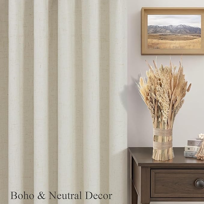 100 Inch Length Custom Summer Curtains for Windows Living Room Viral Back Tab Pleated Extreme Blackout Curtain Linen Designer Drapes for Sliding Glass Doors Patio 52 Wide x 100 Long Tall 2 Panel Beige-HomvellaHome