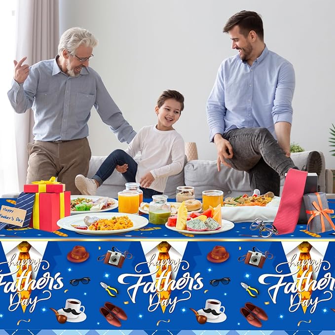 2 Pack Fathers Day Tablecloth - Happy Father's Day Table Cloth, Plastic Disposable Rectangle Blue Father Day Table Cover for Fathers Day Decorations Party Decor Supplies Favors,108 x 54 Inch-HomvellaHome