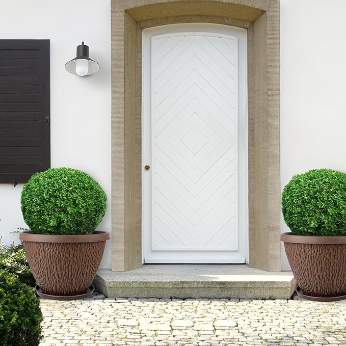 16 Inch Large Outdoor Plant Pot, 4 Pack Thickened Flower Pots with Drainage Holes & Saucer, Pebbles Pattern Design Tree Planters Outdoor for Garden Porch Home-HomvellaHome