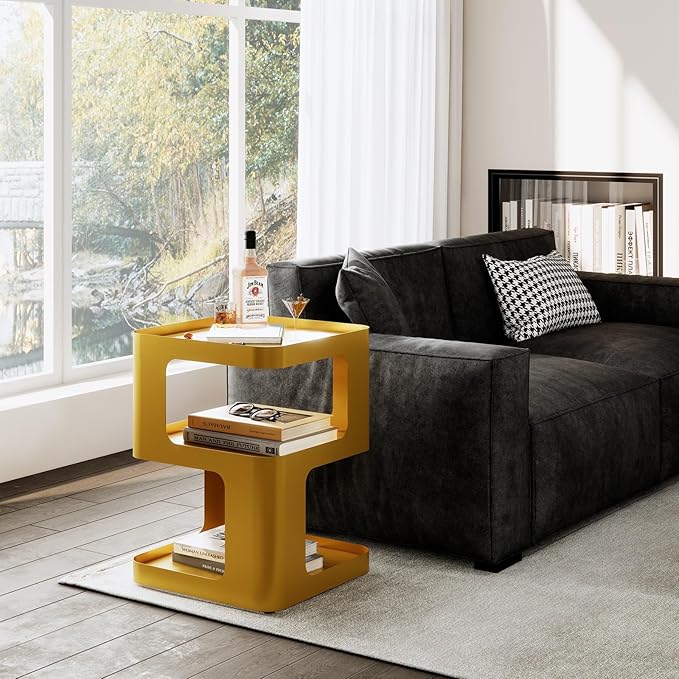 Gold Side Table,Modern end Table,Unique nightstand,Bedside Tables,Metal Accent Side Table with Storage for Living Room Bedroom Couch,no Assembly Required-HomvellaHome