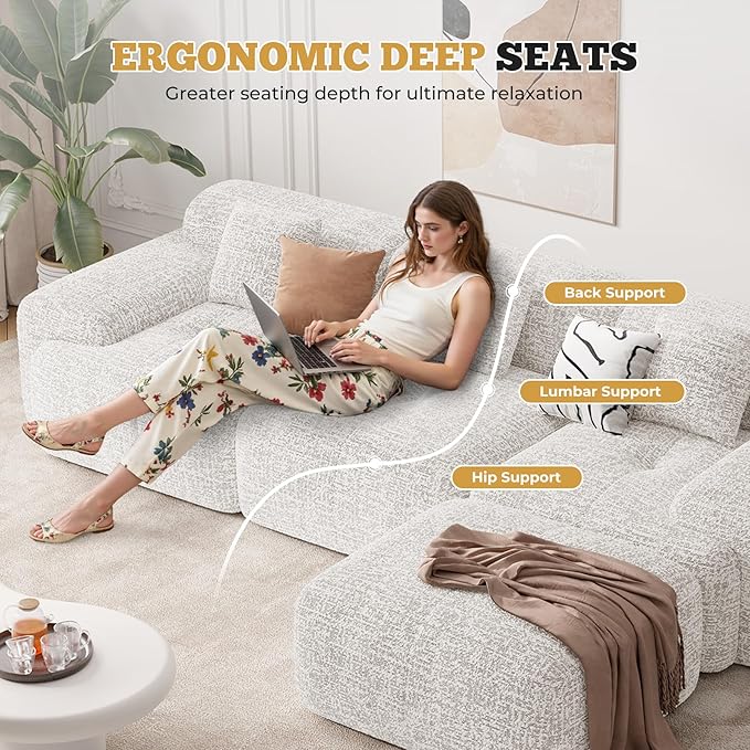 122" Modern L Shaped Modular Sectional Sofa, Boneless Couches for Living Room with Ottoman,4 Seater Convertible Chenille Cloud Couch Sofa Set, No Assembly Required, Beige 1 PCS-HomvellaHome
