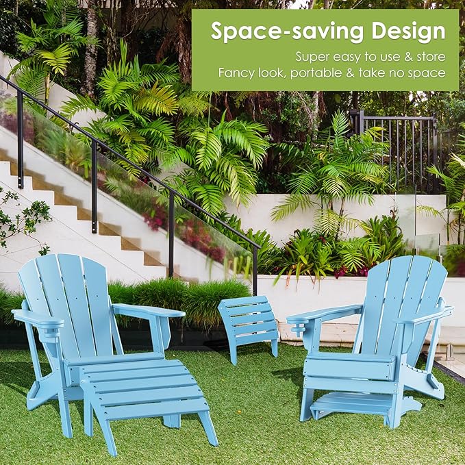 GREENVINES Adirondack-Ottoman | Set of 4 | HDPE Plastic | Outdoor Footrest | All Weather | Foot Rest | Foot Stool | Arctic | for Adirondack Chair | for Patio Backyard Pool-HomvellaHome