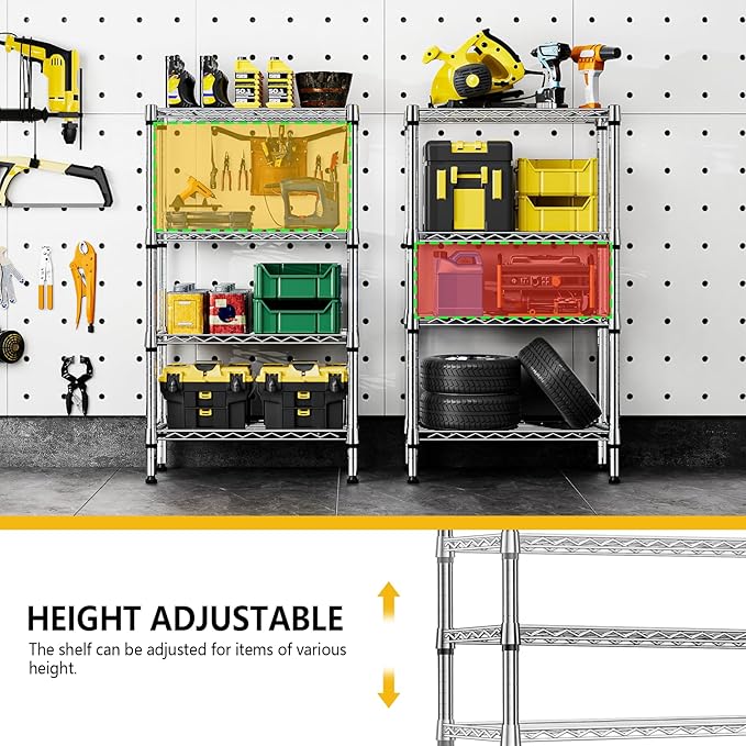 1000 lbs 4 Tier Shelf Metal Storage Shelves Wire Rack Closet Organizers for Garage Kitchen Bathroom Laundry Chrome 11.8" D x 25.6" W x 45.5" H-HomvellaHome