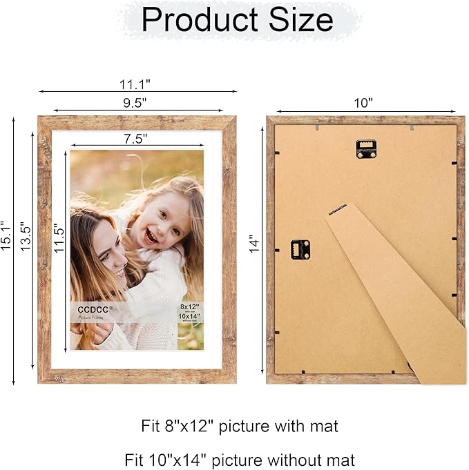 10x14 Picture Frame Set of 4, 10 x 14 Wood Photo Frames with Mat for 8x12 or 30x40cm Diamond Painting Art, Wooden Frame with Real Glass Cover for Wall and Tabletop Display,Brown-HomvellaHome