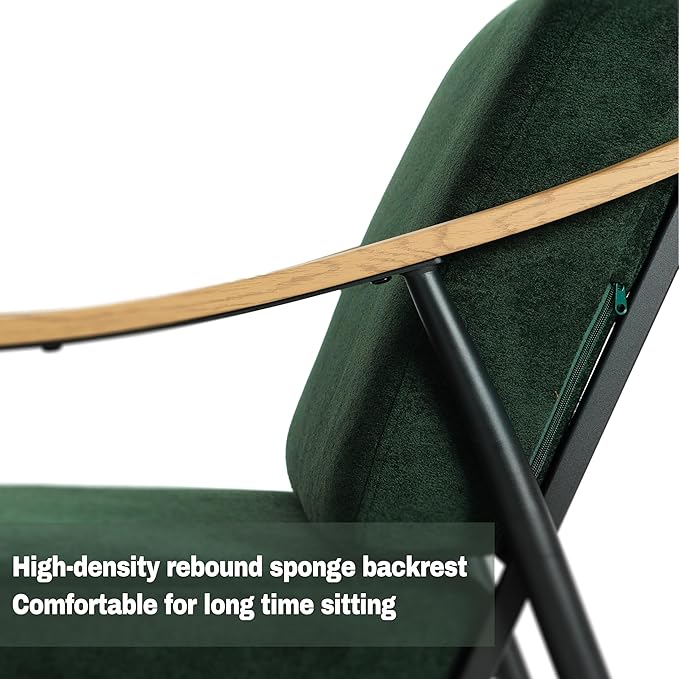 Modern Accent Chairs Set of 2 for Living Room Bedroom Mid Century Arm Chairs Upholstered Office Accent Chairs Comfy Waiting Room Chairs with Metal Frame, Green-HomvellaHome