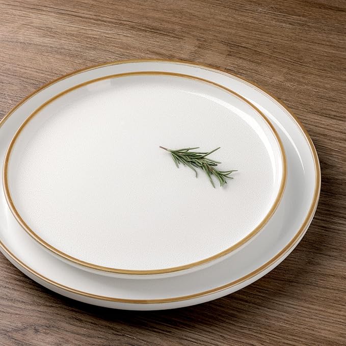 GBHOME Ceramic Dinnerware Sets for 6, 18 Pieces Stoneware Plates and Bowls Sets, Scratch Resistant Dishes, Dishwasher & Microwave Safe, Reactive Glaze-White-HomvellaHome