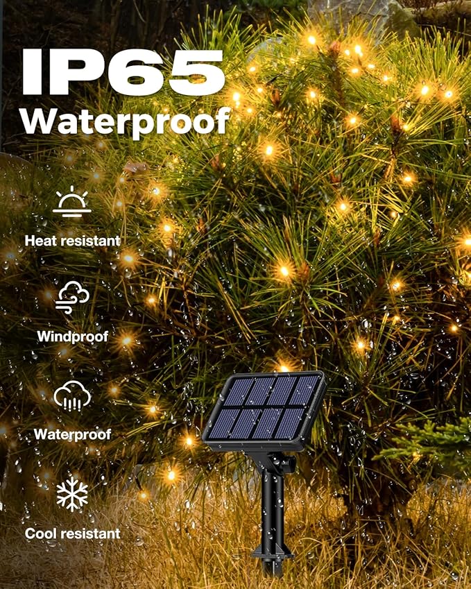 1 Pack Solar Fairy Lights for Outside Waterproof, 49FT/15M 150LED Solar String Lights Outdoor 8 Modes Solar Twinkle Lights for Garden Yard Christmas Tree Wedding Party Decor, Warm White-HomvellaHome