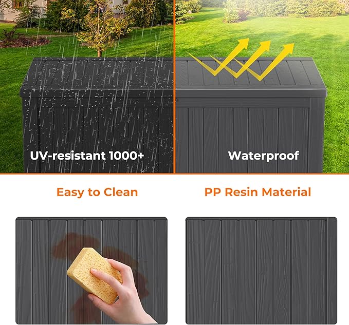 180 Gallon Deck Box Large Outdoor Storage for Patio Furniture,Outdoor Cushions,Garden Tools and Pool Supplies,Waterproof,Resin,Lockable(Black)-HomvellaHome
