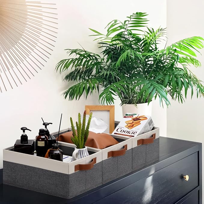 GhvyenntteS Small Fabric Storage Bins with Handles 6 Pack, 11.8" x 7.87" x 5.11" Storage Baskets for Shelves, Baskets for Organizing Clothes Underwear Socks Hats DVDs (Grey/White)-HomvellaHome