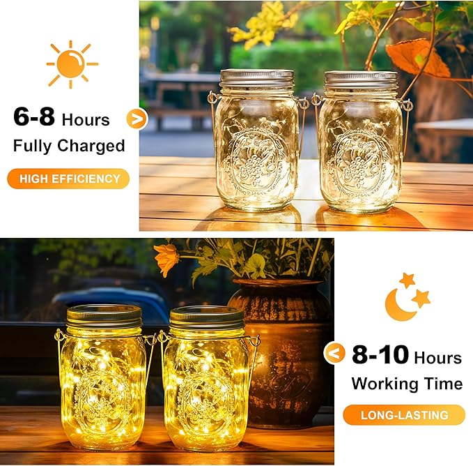 GIGALUMI Solar Mason Jar Lights, 12 Pack 30 Led String Fairy Lights Garden Lights Outdoor Waterproof Metal Lid Hanging Solar Lanterns for Outdoor, Garden, Patio, Lawn, Balcony Decoration-HomvellaHome