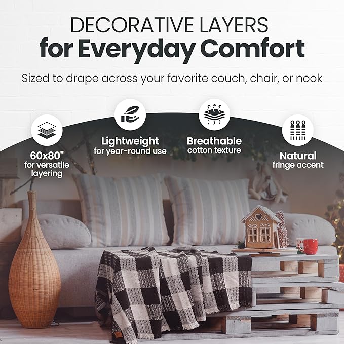 Gold Case Throw Blanket for Couch – 100% Recycled Turkish Cotton Blankets & Throws – Elegant Decorative Throw Blankets for Living Room Sofa – Woven Throws for Couch – Black – 60x80-HomvellaHome