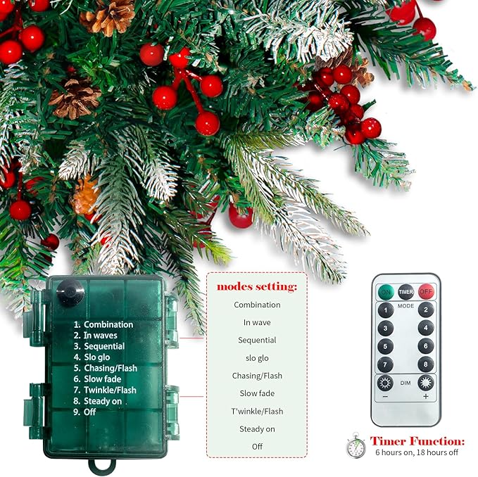 2 Pack Lighted Artificial Christmas Urn Filler, Battery Operated Pre-lit Xmas Pine Trees, Tripod Stake and 60 LED Lights, Holiday Porch Decorations for Porch, Yard, Garden, Flower Beds（Warm White）-HomvellaHome