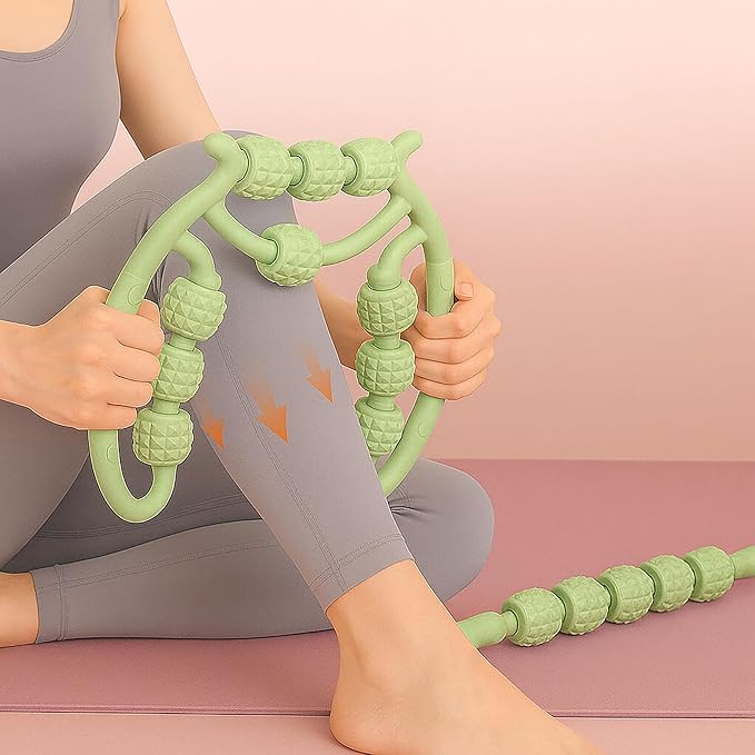 10 Roller Circular Leg Massager with Bonus Massage Stick – Manual Back & Leg Rollers, Relajador de Piernas Set, Circular Leg Clamp Roller for Neck, Arms & Legs (Green)-HomvellaHome