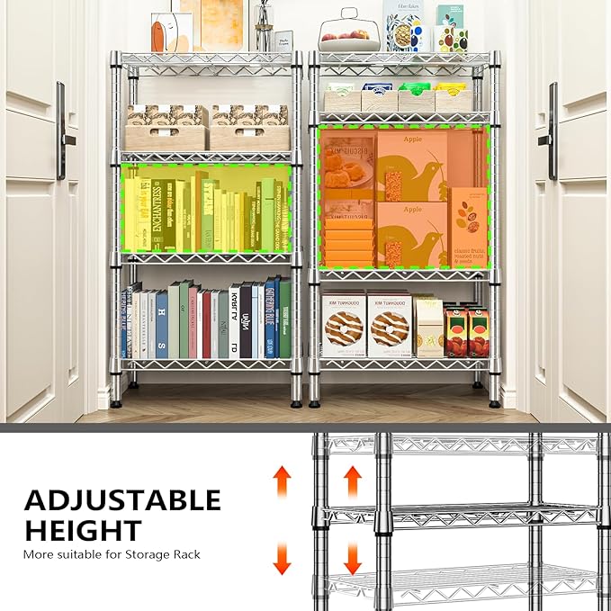 1000 lbs 4 Tier Shelf Metal Storage Shelves Wire Rack Closet Organizers with PP Board for Garage Kitchen Bathroom Laundry Chrome 11.8" D x 21.7" W x 39.5" H-HomvellaHome