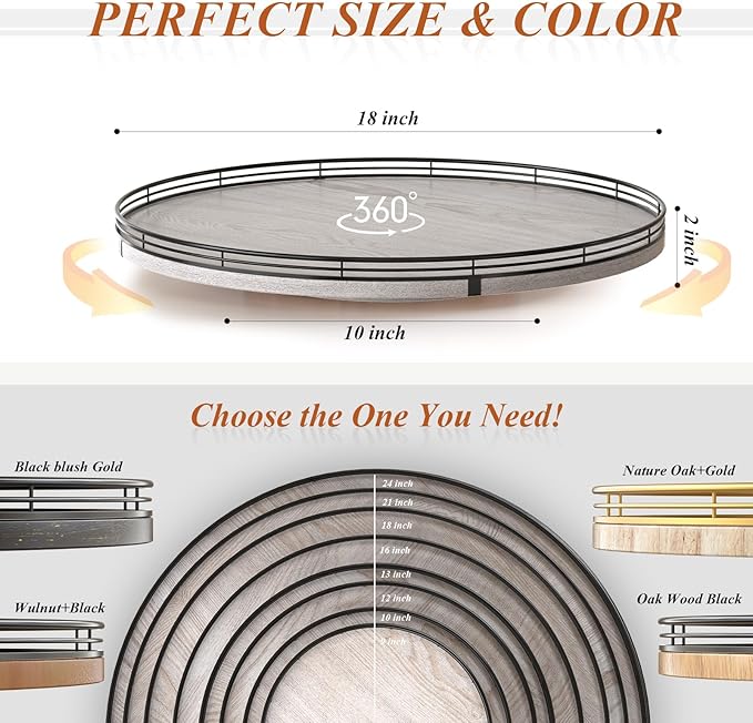 18" Lazy Susan Wood Turntable Organizer for Kitchen Decor, Farmhouse Round Wooden Lazy Susan Organization and Storage for Cabinet, Dining Table, Pantry, Bathroom, Countertop, Centerpiece, Home Decor-HomvellaHome