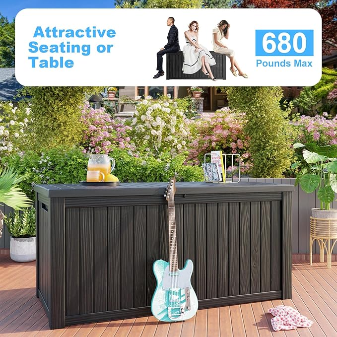 180 Gallon Deck Box,Resin Outdoor Storage Box with Lockable for Patio Furniture, Pool Accessories, Garden Tools Waterproof Outside Storage Box, Black-HomvellaHome