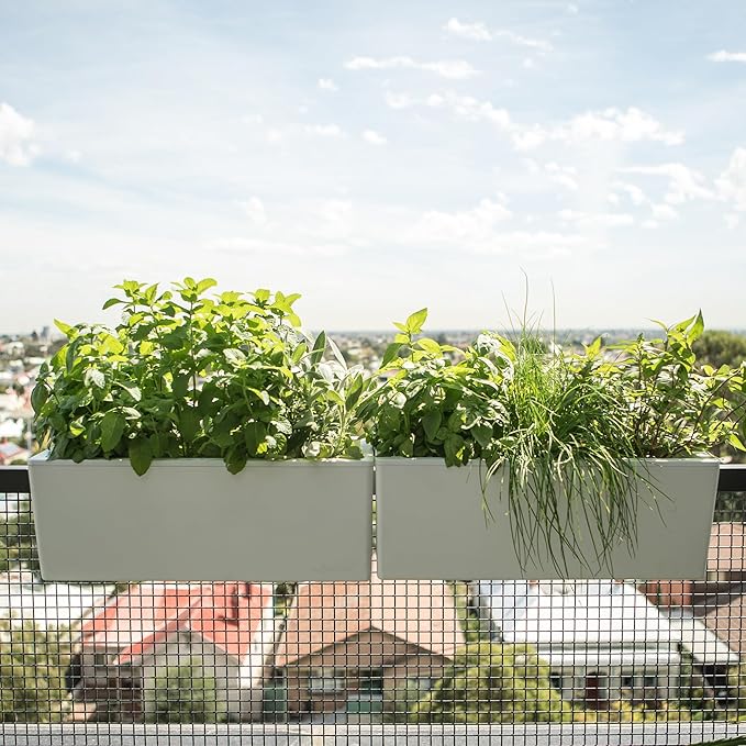 Glowpear Self Watering Railing Planter Box - 23.6", White - UV Stable, Scalable Plant Pot with Water Gauge, Indoor Outdoor for Vegetables, Flowers, Herbs, and Succulents-HomvellaHome