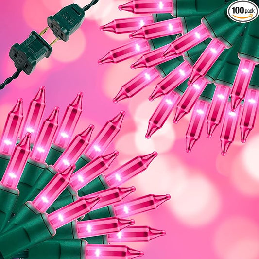 100LIGHTS PINK Extra-Bright With End Connectors Christmas Decorative Lights 5.98m UL Certified Mini String Light Set Waterproof for Home Garden Holiday Christmas Tree Party Patio Decor Wedding-HomvellaHome