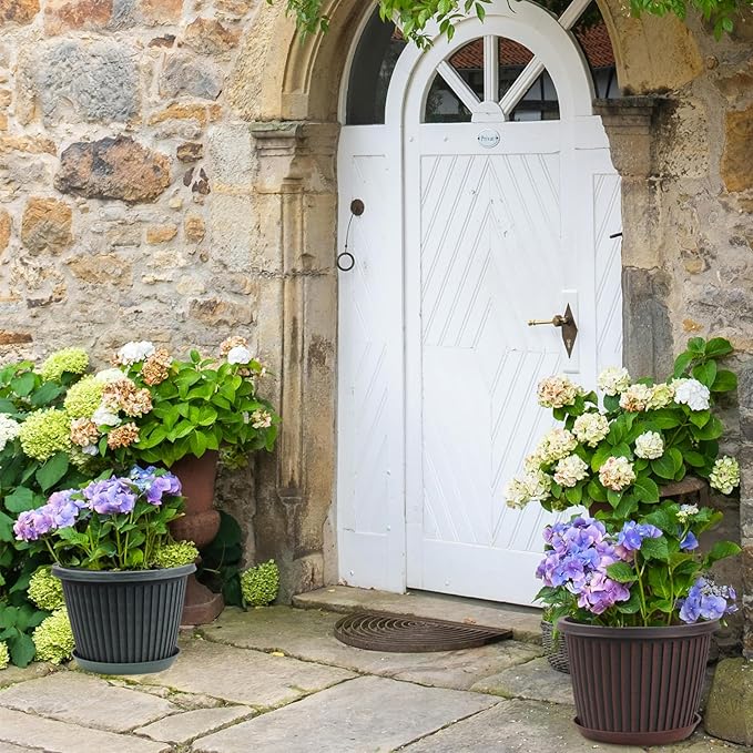 12 inch Plant Pots Indoor Outdoor, 4 Pack Large Planter, Plastic Flower Pots with Saucer and Drainage Holes, Modern Decorative Resin Garden Pots for House Plants-HomvellaHome