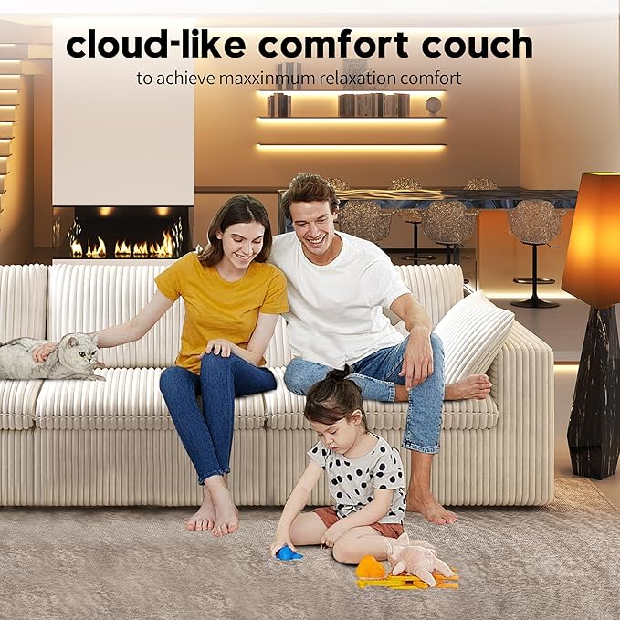 118" 3-Seater Cloud Sofa,Modular Sectional Couch,Modern Deep Seat Upholstered Couches with Plush Corduroy Fabric for Living Room Furniture,Bedroom and Apartment,No Assembly Required,White-HomvellaHome