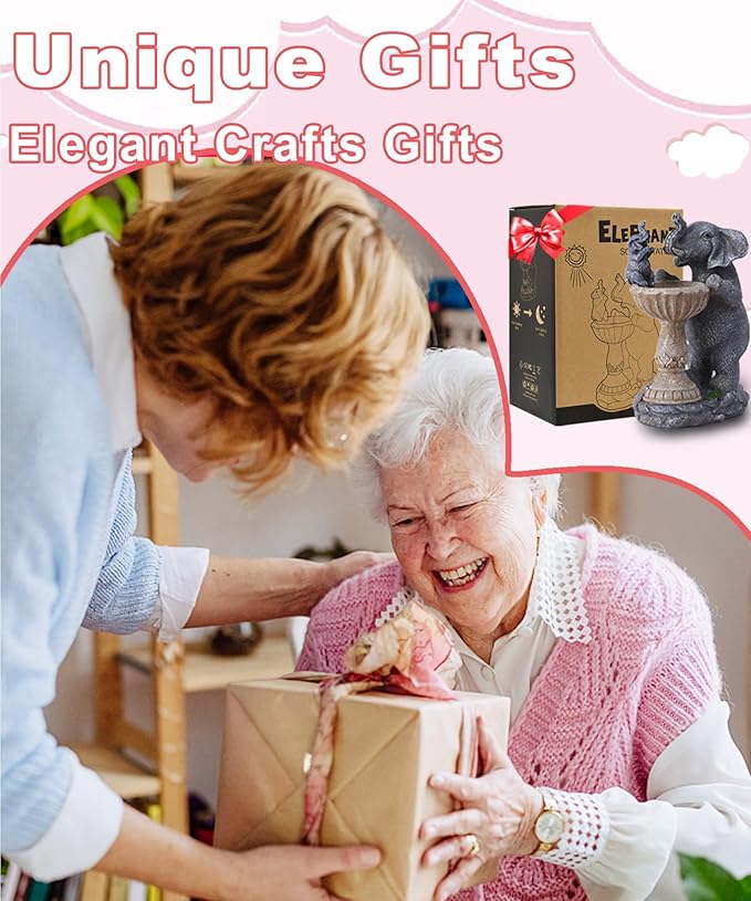 Garden Elephant Statues for Bird Bath: Outdoor Sculptures for Lawn Patio Yard Balcony Porch - Unique Gifts for Mother Grandma-HomvellaHome