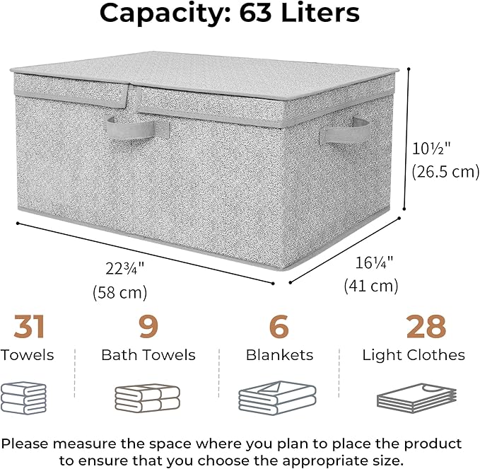 GRANNY SAYS Fabric Storage Bin with Lid, Decorative Storage Box, Extra Large Storage Baskets, Closet Organizer, Gray, 1-Pack-HomvellaHome