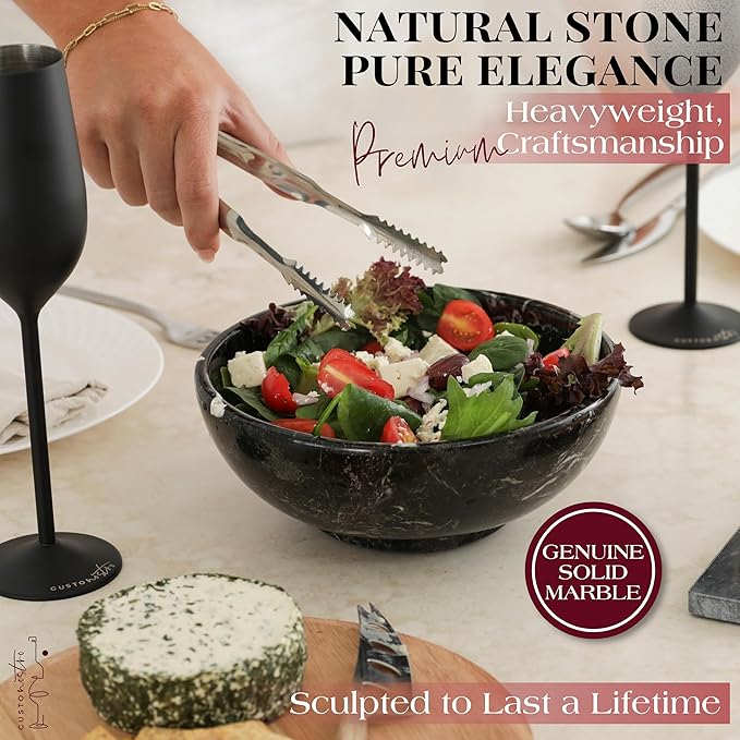 Gusto Nostro 8" Luxury Black Marble Decorative Bowl for Coffee Table - Elegant Modern Fruit Bowl for Kitchen Counter - Heavy Stone Entryway Catch all for Keys, Jewelry, Potpourri Holder Centerpiece-HomvellaHome