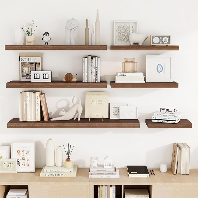 16 Inch Floating Shelves, 16"x9.25"x1.5" Inch Deep Floating Shelves for Wall, Wooden Shelves for Bathroom, Bedroom, Living Room, Walnut-HomvellaHome