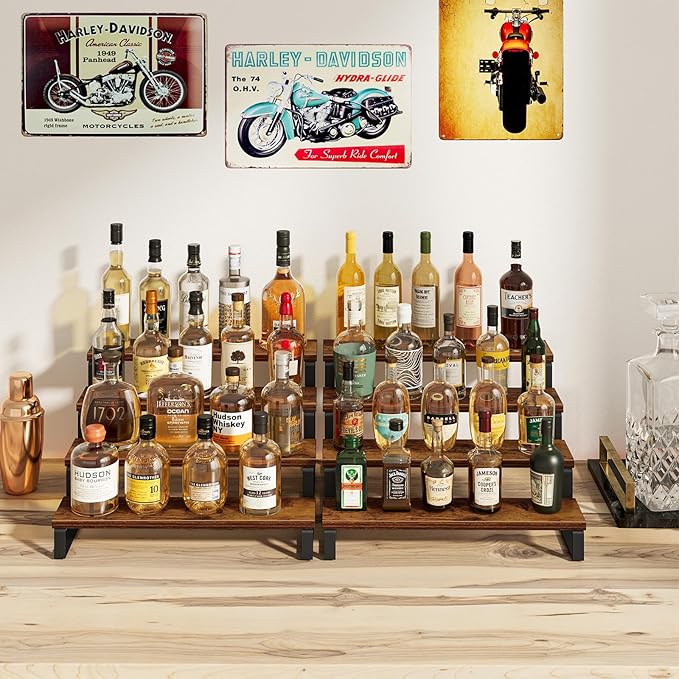 Giikin 4 Tier Spice Rack, Set of 2 Wooden Spice Rack for Countertop, Kitchen Counter Storage Shelves Cupcake Stand Holder Display Stand, Rustic Brown-HomvellaHome