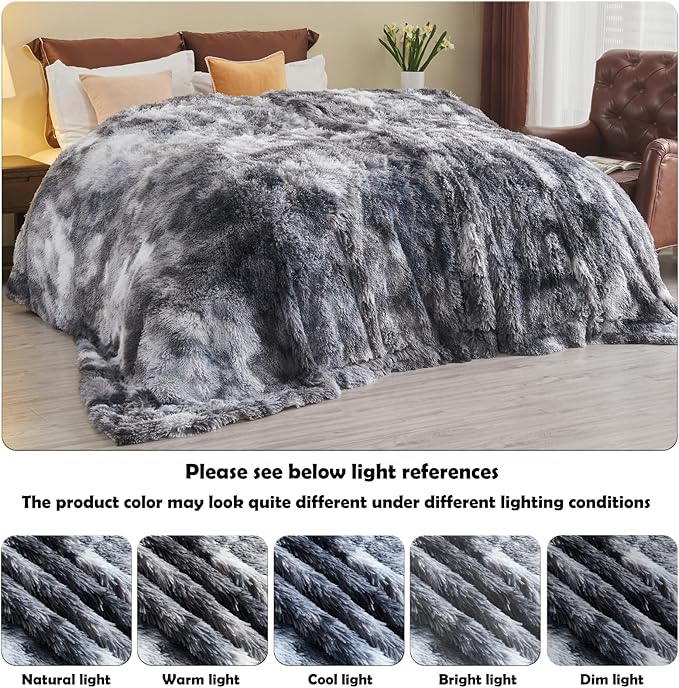 GONAAP Fuzzy Faux Fur Throw Blanket Tie-dye Marble Black Super Soft Cozy Plush Fuzzy Shaggy Blanket for Couch Sofa Bed (Tie-dye Marble Black, Throw(50"x60"))-HomvellaHome