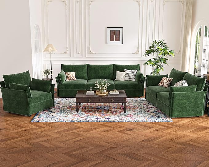 102.6" U Shaped Modular Sectional Sofa, 5 Seater Couch with Storage Ottoman Deep Seat and High Backrest with Removable Cover for Living Room, Apartment - Chenille Green-HomvellaHome