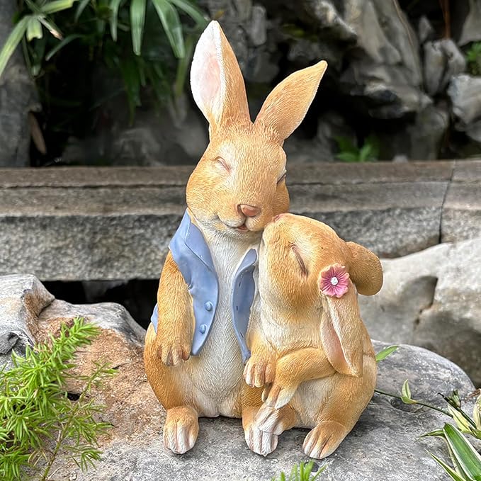 Garden Rabbit Statue Outdoor Decor Resin Funny Bunny Figurines for Outdoor Patio Lawn Yard Art Decoration Christmas Housewarming Gift-HomvellaHome