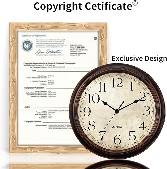 12 Inch Wall Clocks Battery Operated Silent Non-Ticking Analog Wall Clock Vintage Retro Rustic Style Decorative for Living Room Kitchen Home Office(Bronze)-HomvellaHome