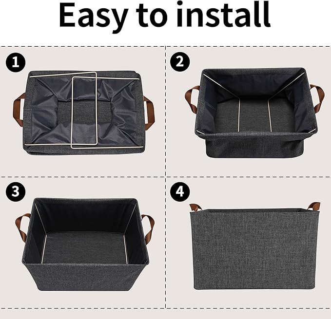 GRANNY SAYS Storage Baskets for Shelves, Closet Organizer Bins, Clothes Storage Bins with Metal Frame, Extra Large Baskets for Organizing and Storage, Collapsible, Dark Gray, 2-Pack-HomvellaHome