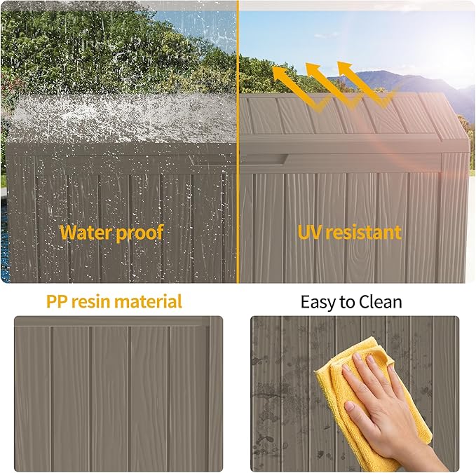 180 Gallon Outdoor Storage Box Waterproof Lockable Resin Deck Box Large, Patio Storage Bin for Pool Accessories Cushion Furniture, Garden Tools, UV-Resistant Outside Delivery Grey-HomvellaHome