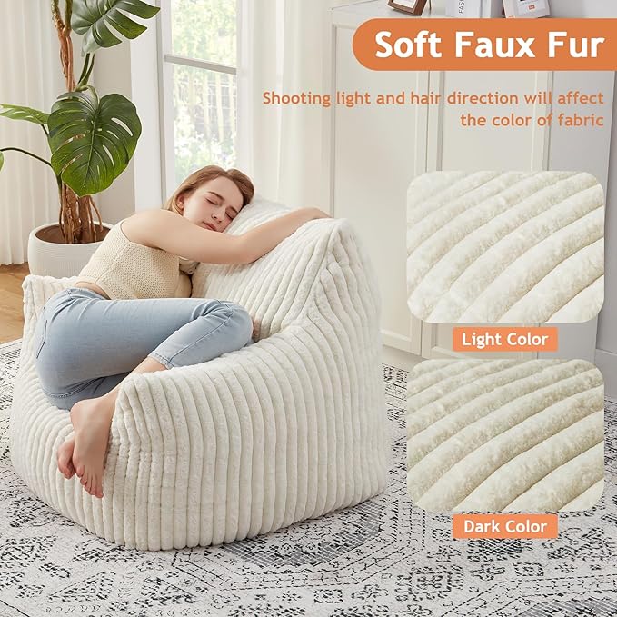 Giant Bean Bag Chairs for Adults with Filling Plush Fluffy Bean Bag Chairs for Teens with Armrests Comfy BeanBag Lazy Couch Sofa Chair for Bedroom Living Room Reading-HomvellaHome