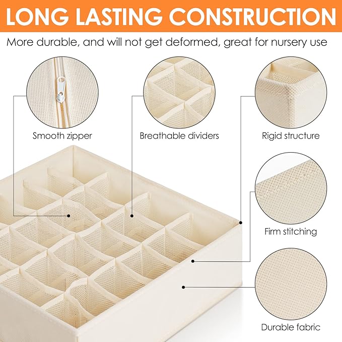 12 Pack Baby Clothes Organizer for Nursery, 116 Cells Fabric Foldable Dresser Closet Organizers and Storage Bins for Clothing, Women Men Underwear Socks, Bra, Ties, Scarf, Belt, Hair Accessories-HomvellaHome