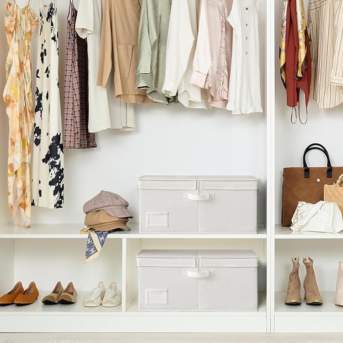 GRANNY SAYS Fabric Storage Bin with Lid, Decorative Storage Boxes, Basket for Shelves, Closet Storage Bins, Large Storage Bins for Clothing, Jumbo, Ivory, 2-Pack-HomvellaHome