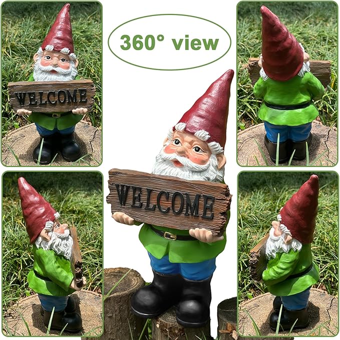 Gnome Garden Decor Statue Gnomes Decorations for Yard with Welcome Sign Outdoor Decorations for Patio Unique Garden Gifts for Women Mom Grandma-HomvellaHome