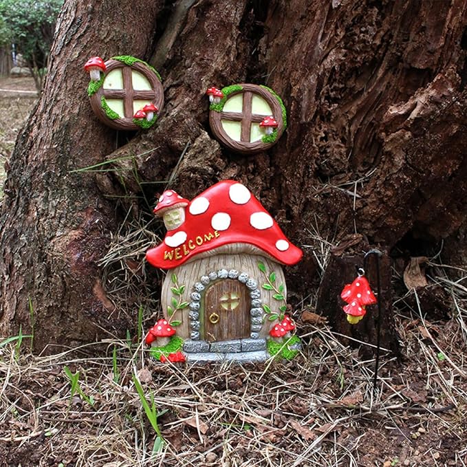 Garden Fairy Decor for Outside Wall Tree Decoration Fairy Door and Window Accessories, Butterfly Mushroom Leaves Fairy House Kit, Fairy Garden Decor, Fairy Garden Decor, Fairy Garden Decorations-HomvellaHome
