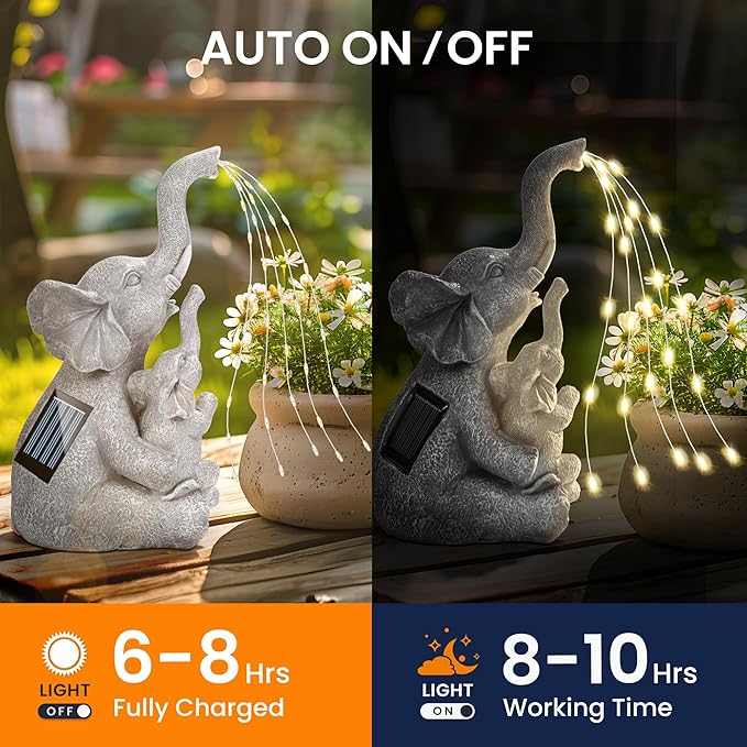 GIGALUMI Solar Garden Outdoor Statues for Women, Mom, Grandma. Elephant Figurine Housewarming and Birthday Gifts Outdoor Statue Light Decor Ornament for Backyard, Patio, Balcony, Lawn, Pond-HomvellaHome