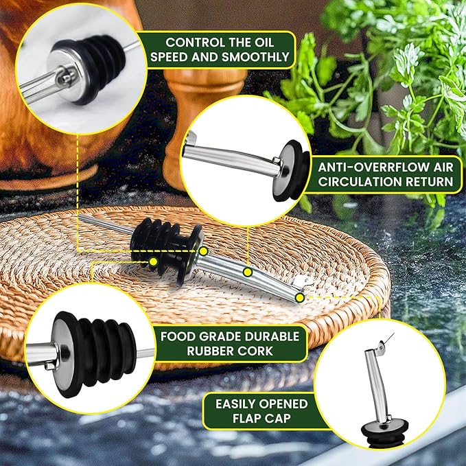 18 oz Ceramic Olive Oil Dispenser Bottle for Kitchen, Large Capacity Oli and Vinegar Cruet with Stainless Steel Spout, 540 ml Oil Container with Handle for Cooking Preventing, Vinegar Cruet-HomvellaHome