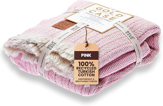 Gold Case Throw Blanket for Couch – 100% Recycled Turkish Cotton Blankets & Throws – Elegant Decorative Throw Blankets for Living Room Sofa – Woven Throws for Couch – Retro Pink – 50x60-HomvellaHome