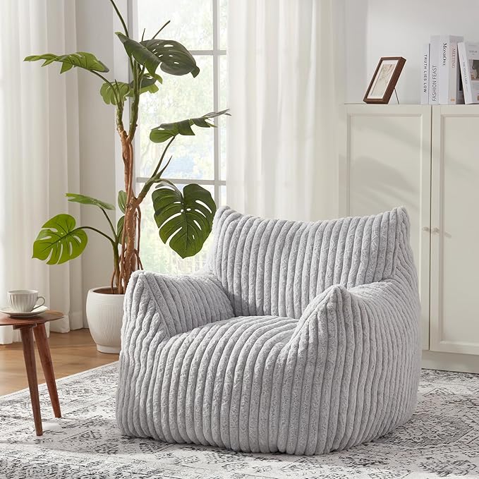 Giant Bean Bag Chairs for Adults with Filling Plush Fluffy Bean Bag Chairs for Teens with Armrests Comfy BeanBag Lazy Couch Sofa Chair for Bedroom Living Room Reading-HomvellaHome
