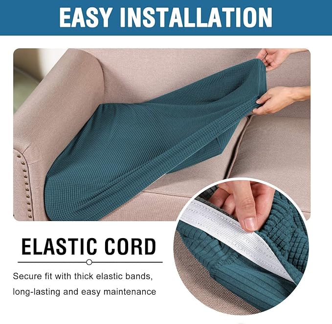 H.VERSAILTEX Super Stretch Individual Seat Covers - Sofa & Couch Cushion Slipcover Sets (Thick Jacquard Textured Twill Fabric, Deep Teal) - 2 Piece Large-HomvellaHome