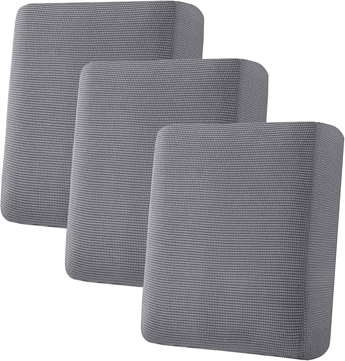 H.VERSAILTEX Super Stretch Individual Seat Cushion Covers Sofa Covers Couch Cushion Cover Slipcover Sets Thick Jacquard Textured Twill Fabric (3 Piece Sofa Cushion Covers, Grey)-HomvellaHome