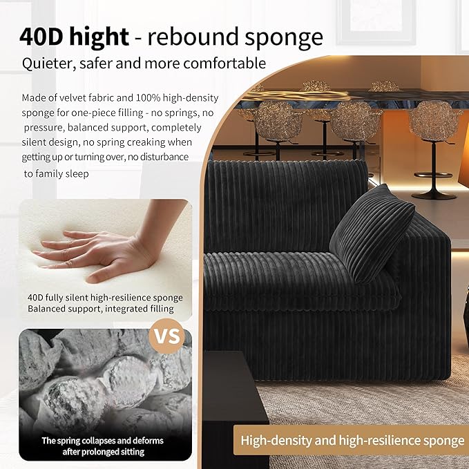 157.5" L Shaped Modern Sofa Modular Sectional Cloud Couch with Ottoman,Deep Seat Upholstered Couches with Corduroy Fabric for Living Room Furniture,Bedroom and Apartment,No Assembly Required,Black-HomvellaHome
