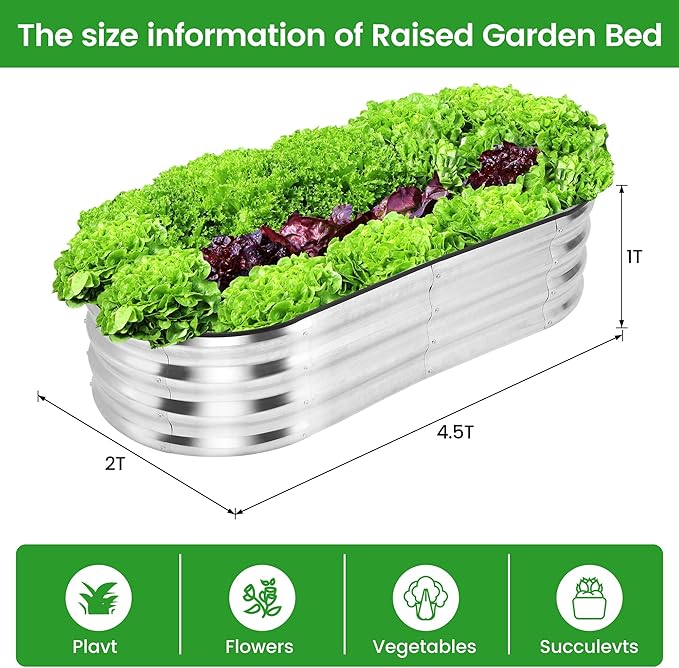 2 Pcs 4.5x2x1ft Oval Raised Garden Bed, Galvanized Raised Beds,Open-Ended Base Metal Raised Planter Beds,Planter Raised Boxes for Vegetables, Flowers,Tool-Free Asse,Rubber Edge-HomvellaHome