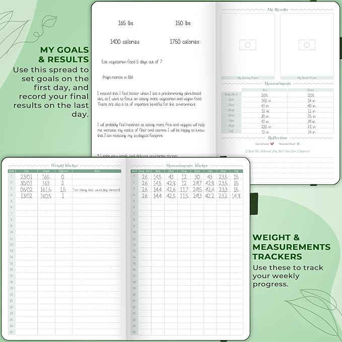 GoGirl Food Journal & Wellness Planner –– Diet & Fitness Diary – Nutrition Journal with Meal, Exercise & Weigh Loss Tracker, A5 (Forest Green)-HomvellaHome