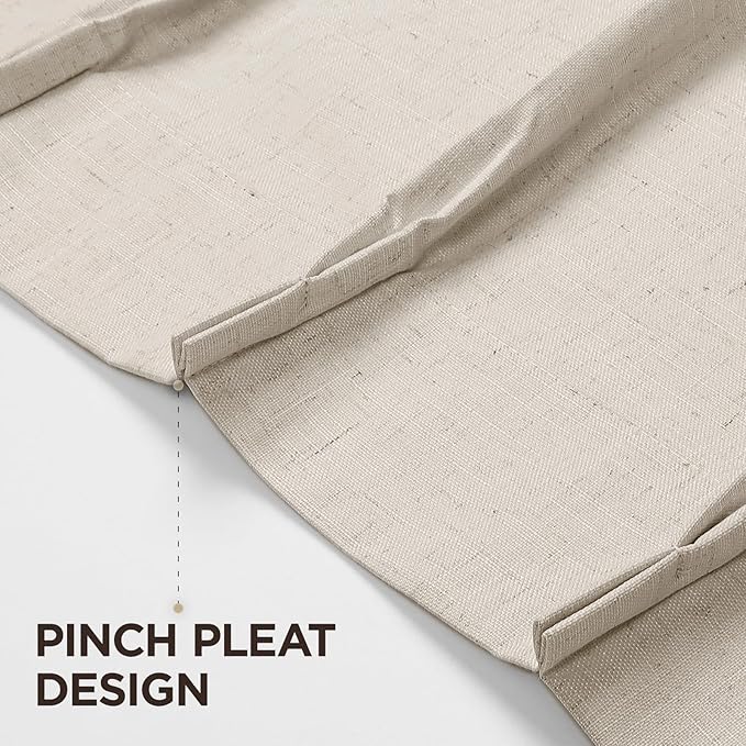 Joydeco Pinch Pleated Linen Curtains Darkening Drapes for Bedroom, 100% Blackout Drapes 96 inches Long 2 Panels Heat Blocking Curtains(Ecru,40'' Wx96'' L)-HomvellaHome